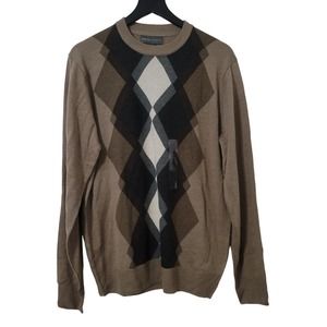 Tricots St‎ Raphael Argyle Sweater M Brown Pullover Preppy Crew Grandpa Academia